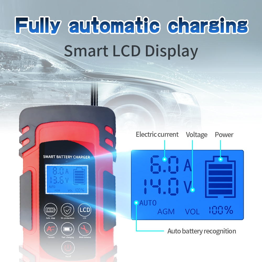 12V 8A 24V 4A car charger smart battery charger Pulse Repair LCD Display Smart Fast Charge AGM Deep cycle GEL Lead-Acid Charger