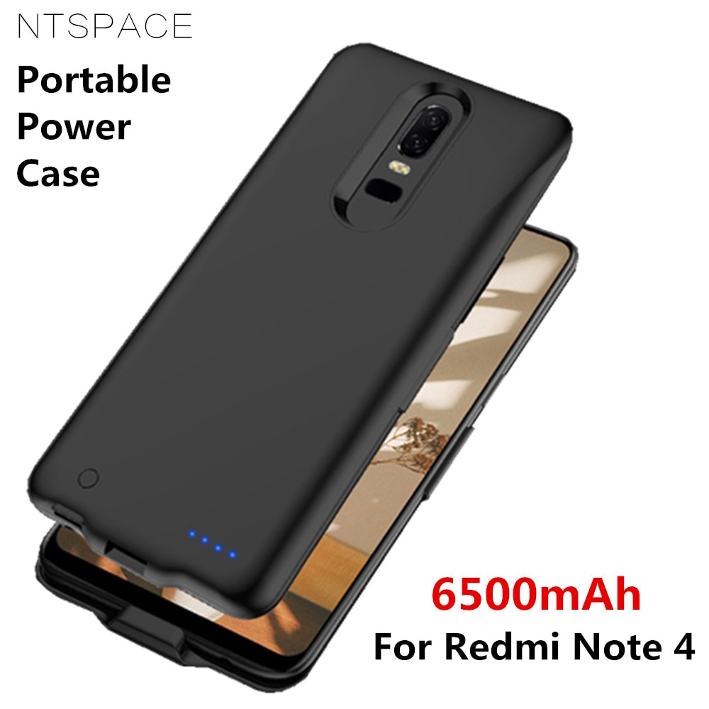 Capa carregador de bateria para xiaomi redmi note 4, estojo para carregar bateria 6500mah