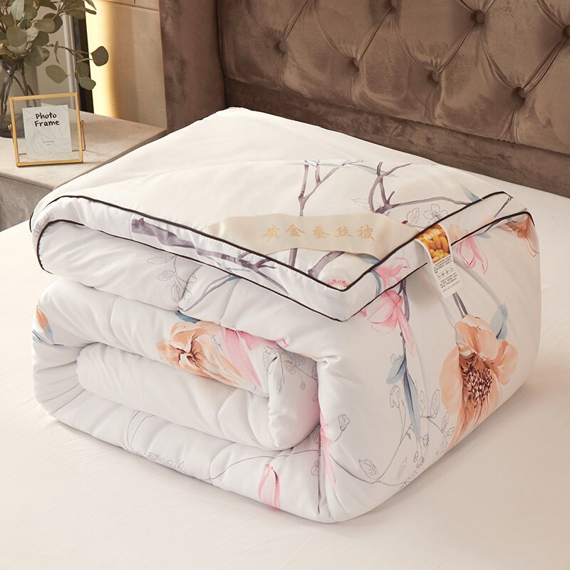 High Grade Winter Chinese Long Mulberry Silk Quilt Handmade 4 Season Silk Comforter Blankets Cotton Fabric Cove: 180x220cm 2.5kg / white