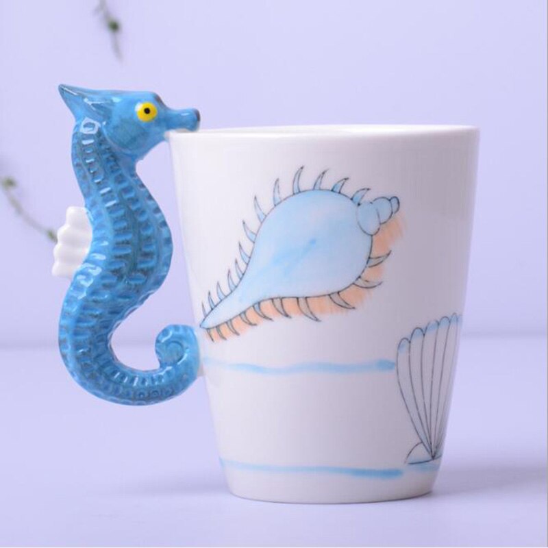 Tasse en céramique 400ml animaux de dessin animé tasse à café et lait tasse de couleur peinte à la main 3d animaux bureau maison enfant tasse: Hippocampe