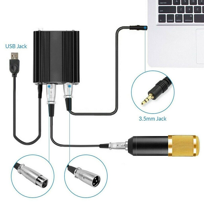 Kanaals 48V Microfoon Phantom Voeding Met Usb Kabel Adapter Xlr Microfoon Kabel Voor Condensator Micro Microfoon