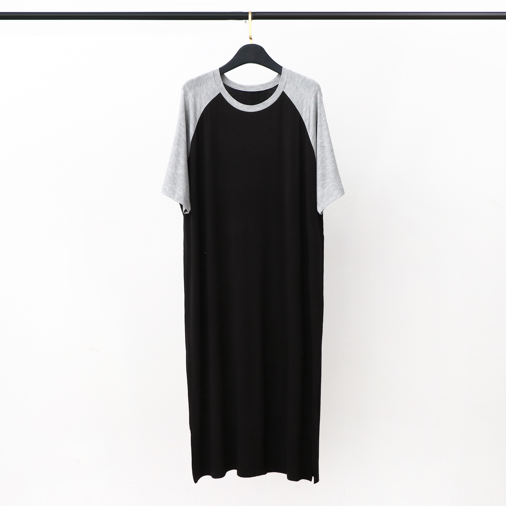 Mannen Pyjama Jurk Korte Mouwen Mid-Lengte Nachtjapon Comfortabele Losse Plus Size Badjas Thuis Jurk: Black / L