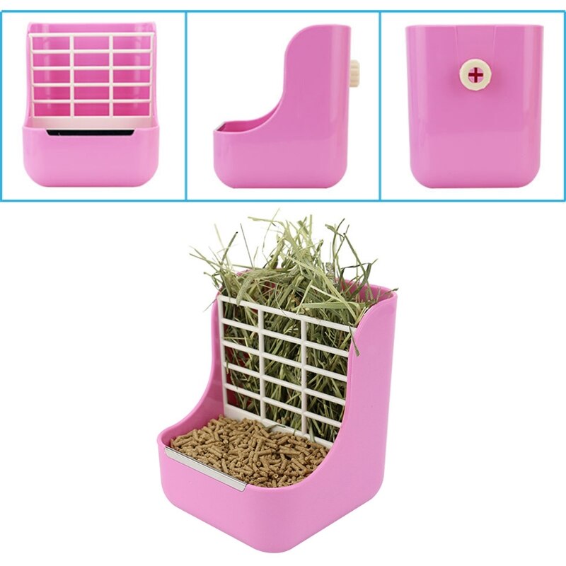 Alimentador de heno 2 en 1 para conejillo de indias, comedero de comida para Conejo, cuencos de alimentación, estante de pesebre para animales pequeños, accesorios de jaula