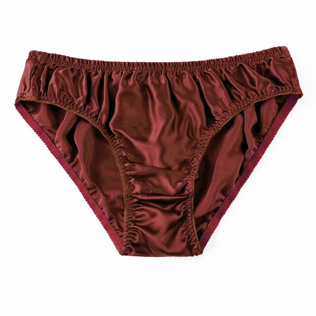 Men Sexy 100% Silk Briefs Knickers Low Rise T-Back Seamless Breathable Underpants Men&#39;s Thong Underwear: Wine Red / L