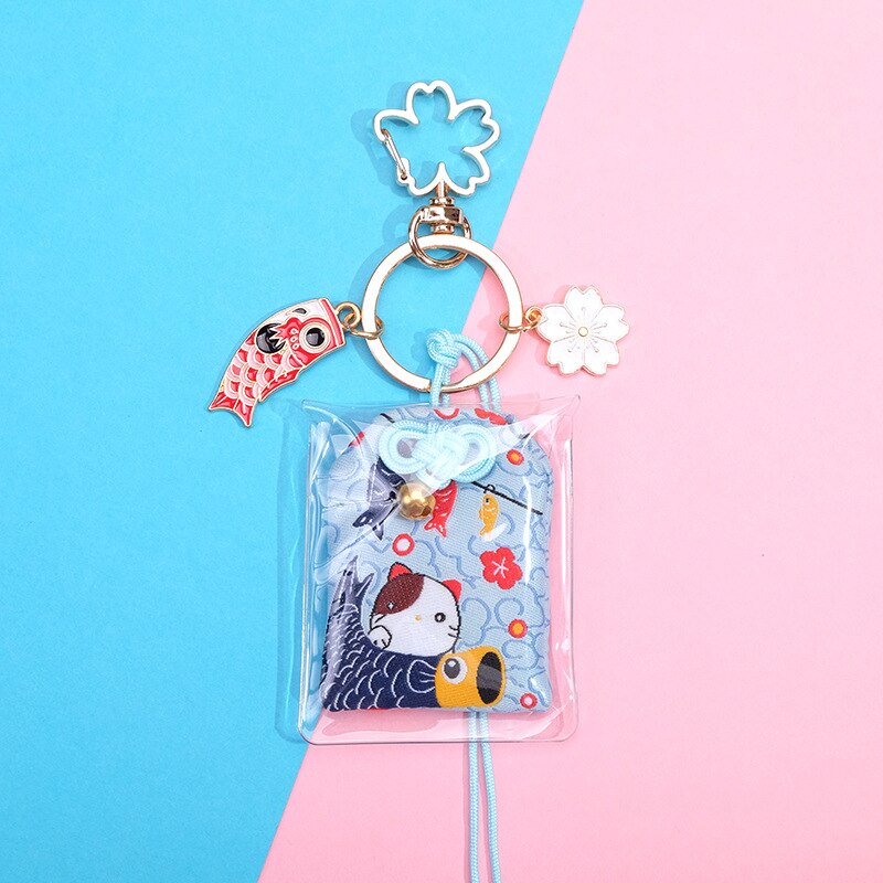 Japanese Culture Cherry Blossoms Pray Fortune Beauty Health Safe Wealth Bag Pendant Keychain Mascot Best Wish Family Friend: prosperity
