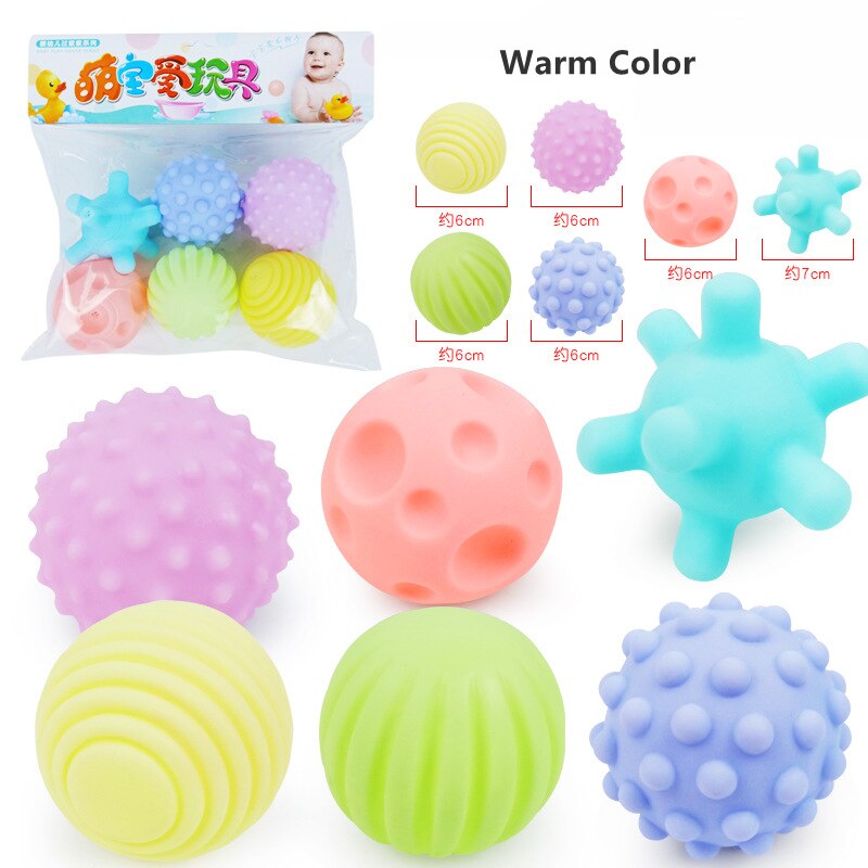 6pcs/set Baby Toy Ball Set Develop Baby's Tactile Senses Toy Touch Hand Ball Toys Baby Training Ball Massage Soft Ball: Warm Color Style