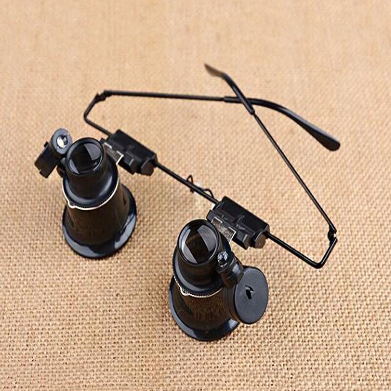 Headset 20X LED Magnifier Double Eyeglasses Magnifier Jewelry Identification Watch Repair Measurement With LED Light