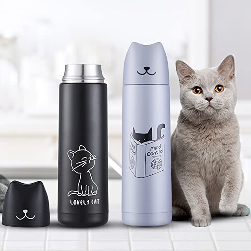 Cat Thermos for tea Stainless Steel 500Ml Water Insulated Bottle Vacuum Flask Water Thermal Cooler Travel Coffee Mug Cup