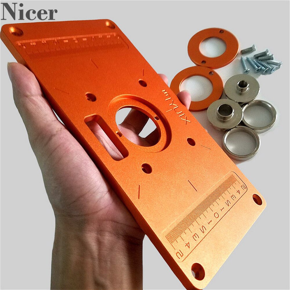 Aluminum Alloy Router Table Insert Plate With Bushing Ring Screw Trimming Machine Flip Plate For Woodworking Benches Trimmer