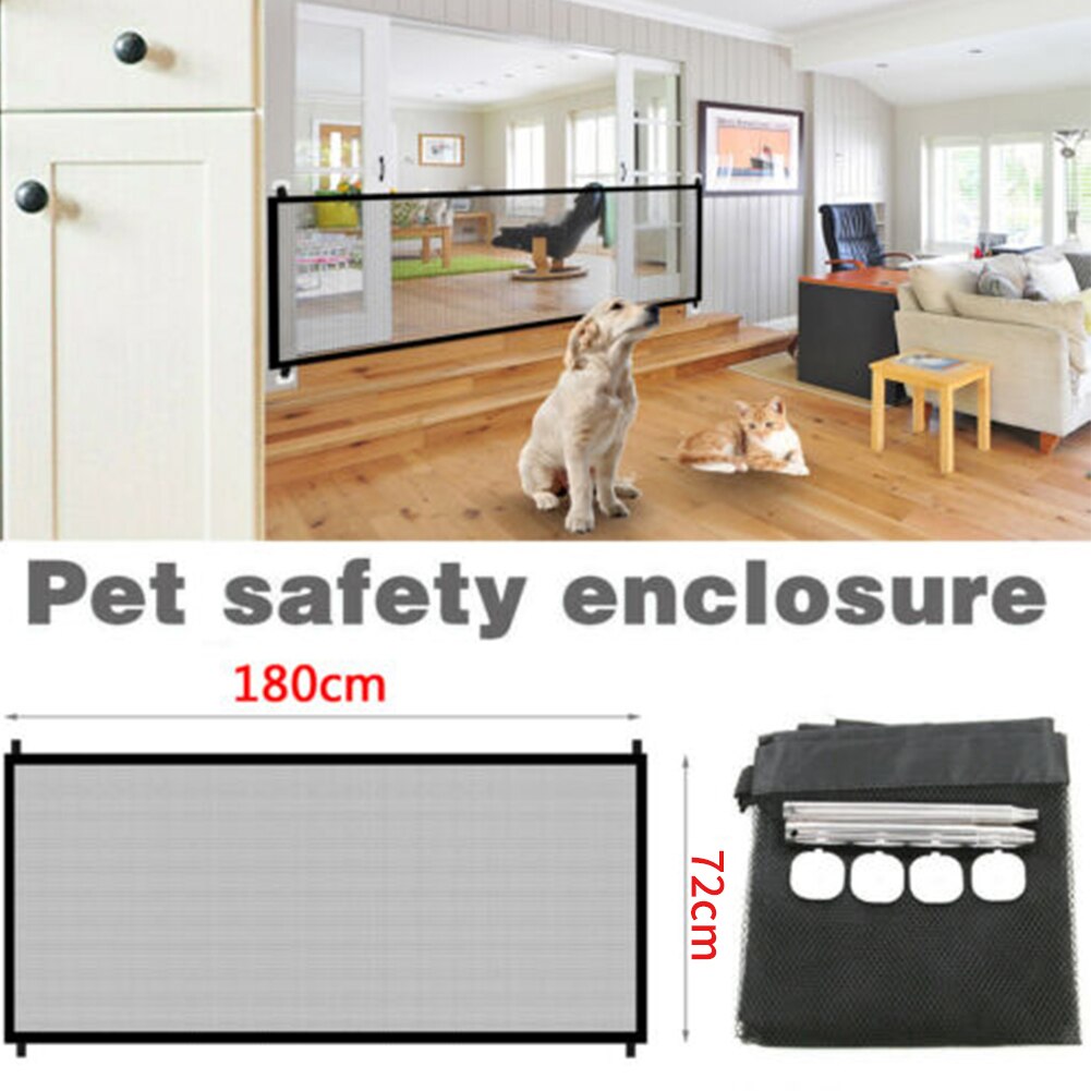 Pet Gate Safety Protection Net Foldable Stair Dog Fence Set With Hook Enclosure Portable Dog Fence Set Mesh Guard Polyester