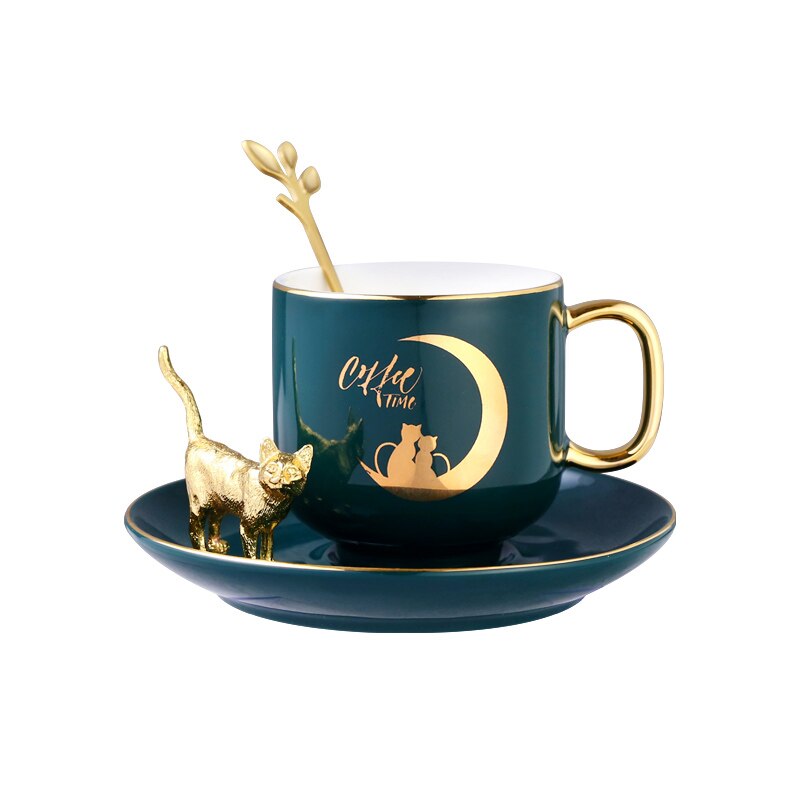 Europese Keramische Kopje Koffie Set Creatieve Eenvoudige Groene Goud Velg Turkse Koffie Cups Licht Luxe Tazas De Cafe Drinkware BE50CP: style3