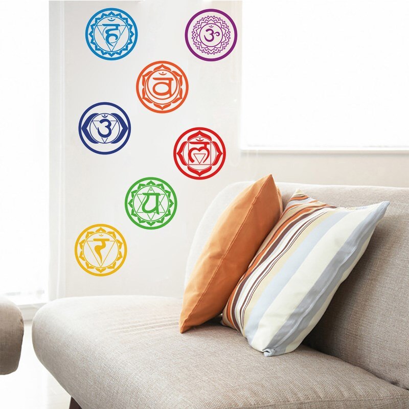 7pcs/set Chakras Vinyl Wall Stickers Mandala Yoga Om Meditation Symbol Wall Decals for Home Living Room/Yoga Studio Decoration
