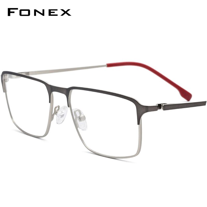 Fonex legering briller mænd recept briller ramme ultra lys fuld kant firkantet nærsynethed optiske rammer skrueløs briller 7052: Mat grå