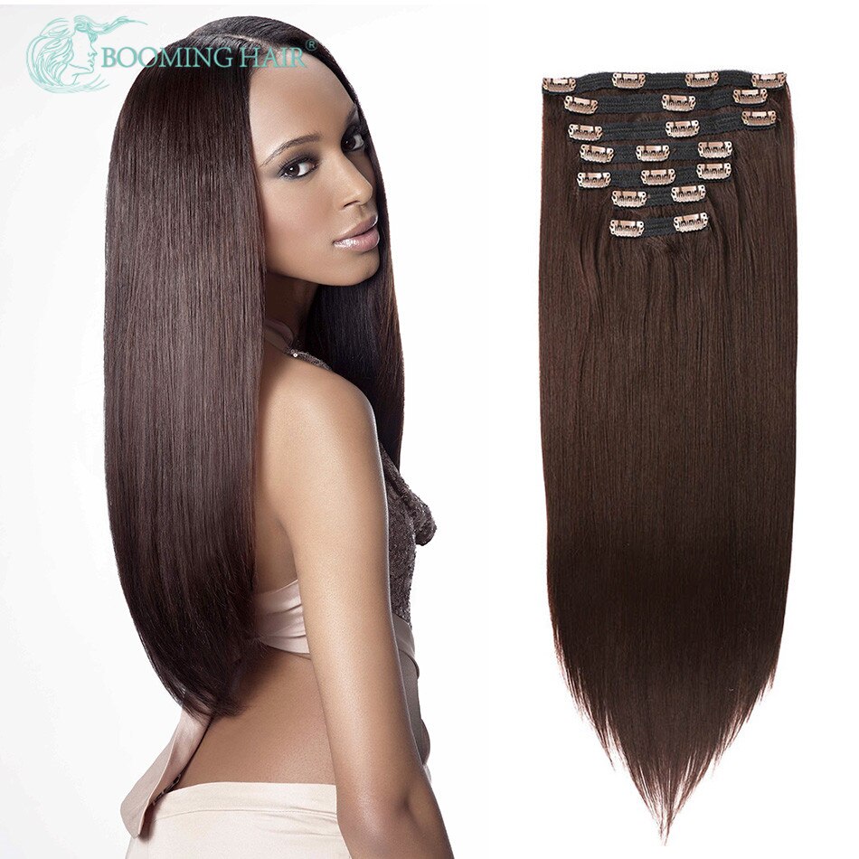 Natural Hair Clip In Hair Extensions 140G 24 Inches High Temperature Fiber For Women Black Brown 613#: #4