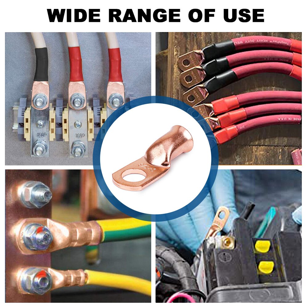 2Pcs=1lot Red copper Lugs Ring Battery Soldered Terminals M6/M8/M10 Bare Cable Electric Crimp Wire Connectors Kit