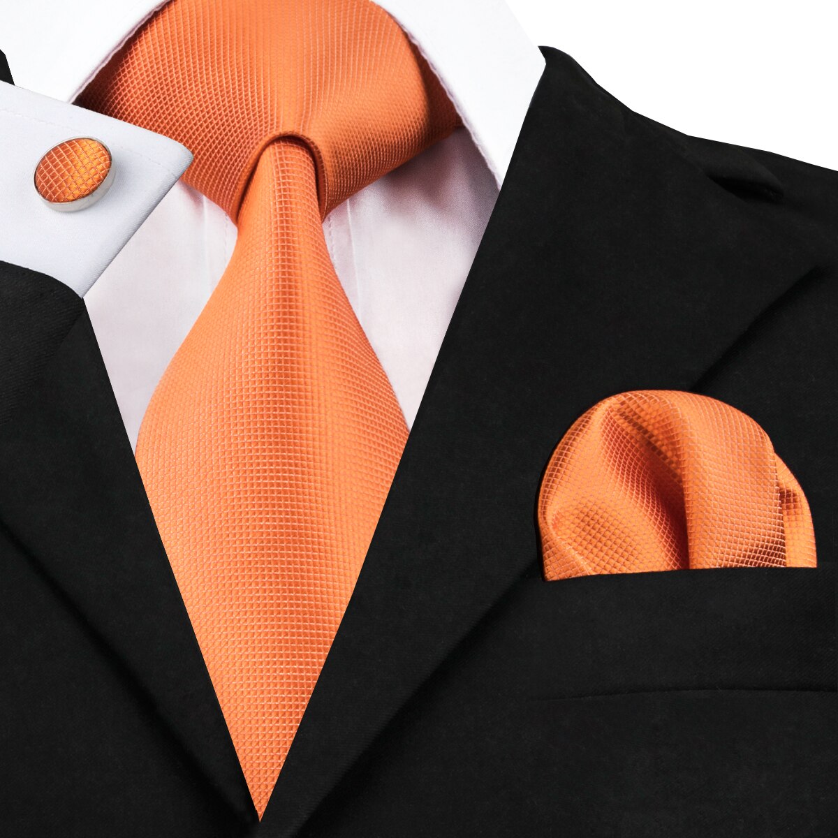 Hi-Tie-corbata de seda a rayas para hombre, corbata de boda a rayas de color naranja o dorado, pañuelo, para de negocios: SN-0266