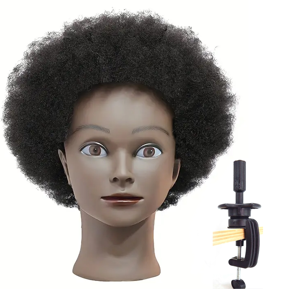 8 Inches Afro Mannequin Head Hair Traininghead Styling Head Braid Hair Dolls Head for Practicing Cornrows and Braids: black