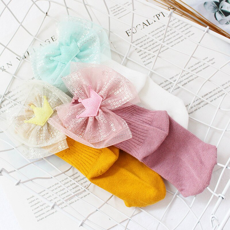 groß Bowknot Baby Socken Prinzessin Krone freundlicher Mädchen Kurze Socken Pailletten Frühling Herbst Baumwolle freundlicher Kleinkind Socken