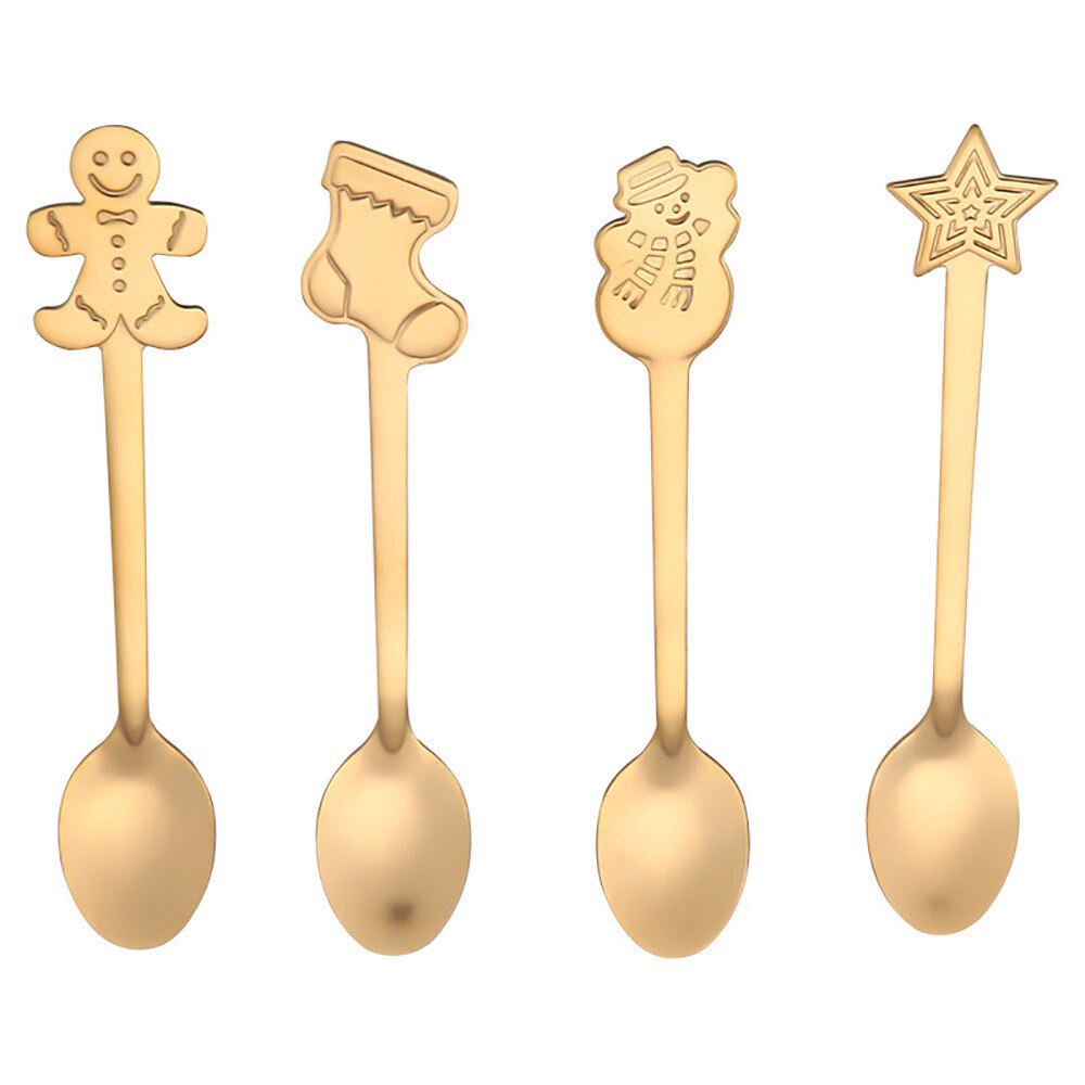 4Stck Edelstahl bunte Weihnachten Kaffee Löffel Griff Löffel Besteck Eis Trinken Werkzeug Weihnachten Hütte Besteck H5: Gold