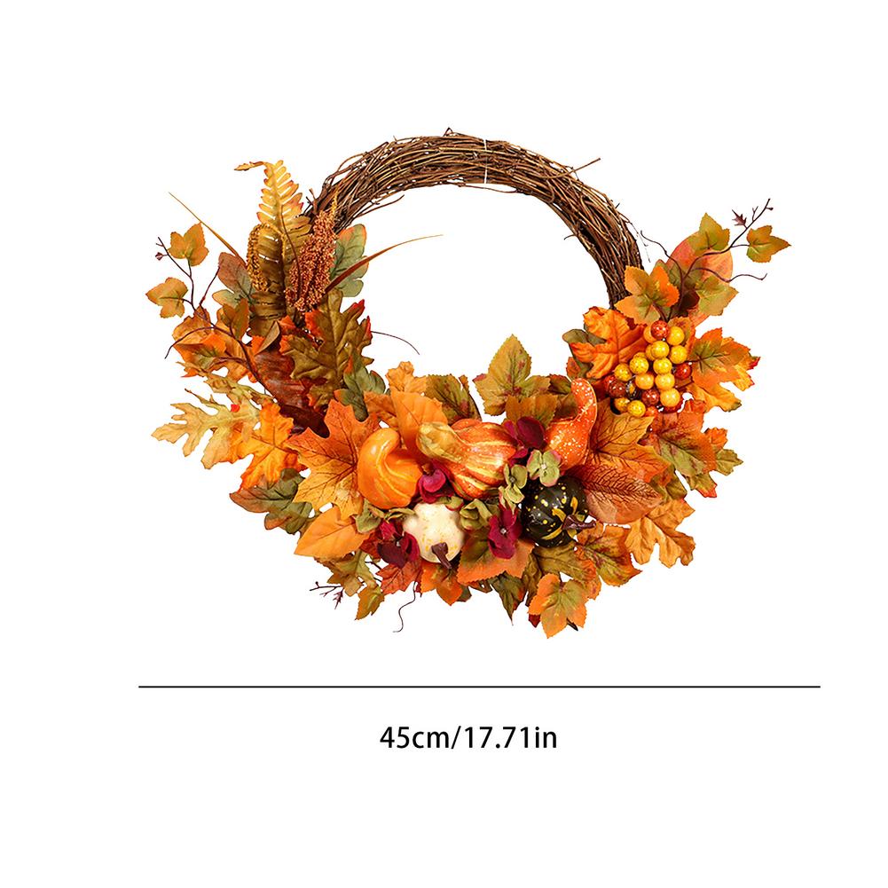 Tema de otoño puerta corona Artificial de cono de pino Arce Artificial guirnalda tela corona de mimbre Día de Acción de Gracias de la decoración del hogar: G