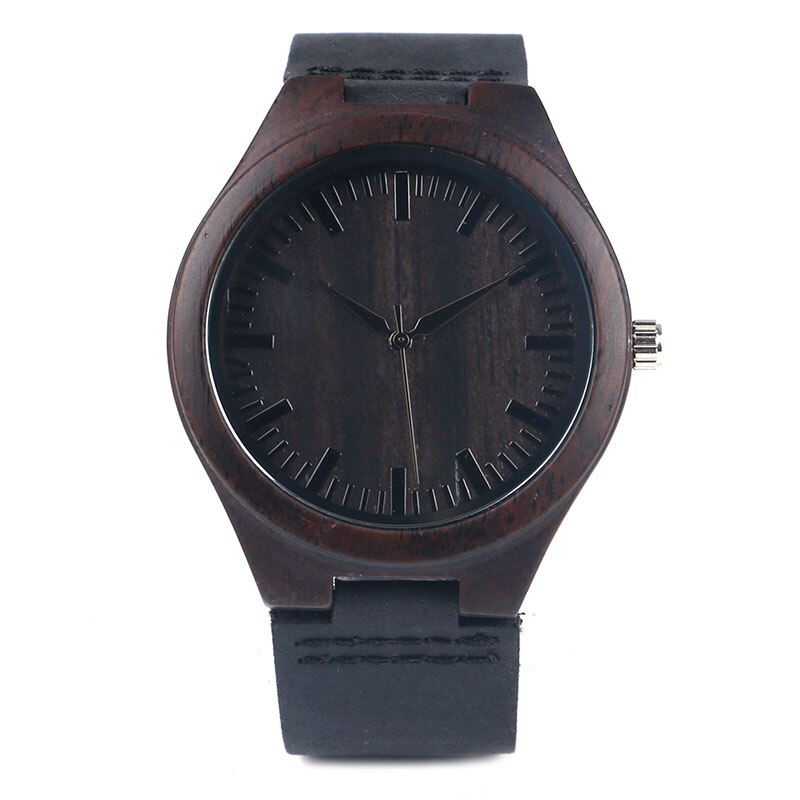 Zwart natuurlijk houten horloge origineel houten bamboe polshorloge handgemaakt licht quartz horloge heren dames armband artikel: Roos