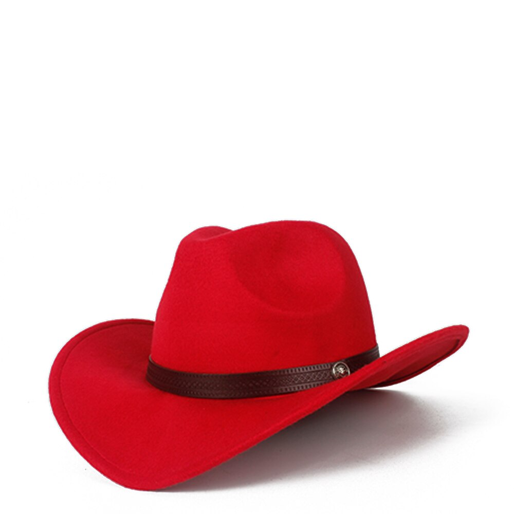 Child Kids Wool Hollow Western Cowboy Hat Boy Girl Outblack Sombrero Hombre Jazz Cap Size 52-54: Red
