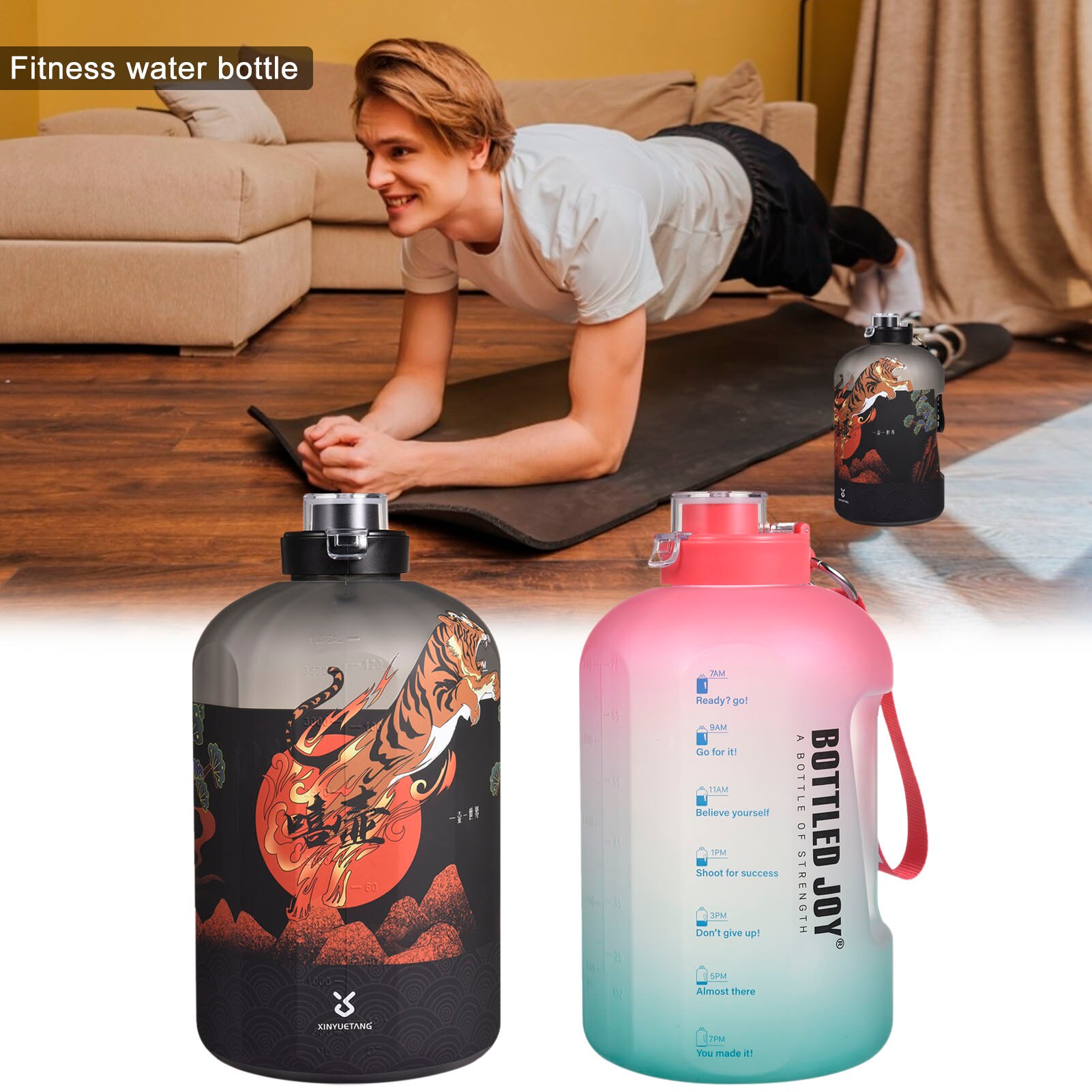 Grote Capaciteit Water Fles 1 Gallon 3.78L 2.5L Outdoor Water Kruik Met Tijd Marker Plastic Blad-Proof Fitness sport Flessen