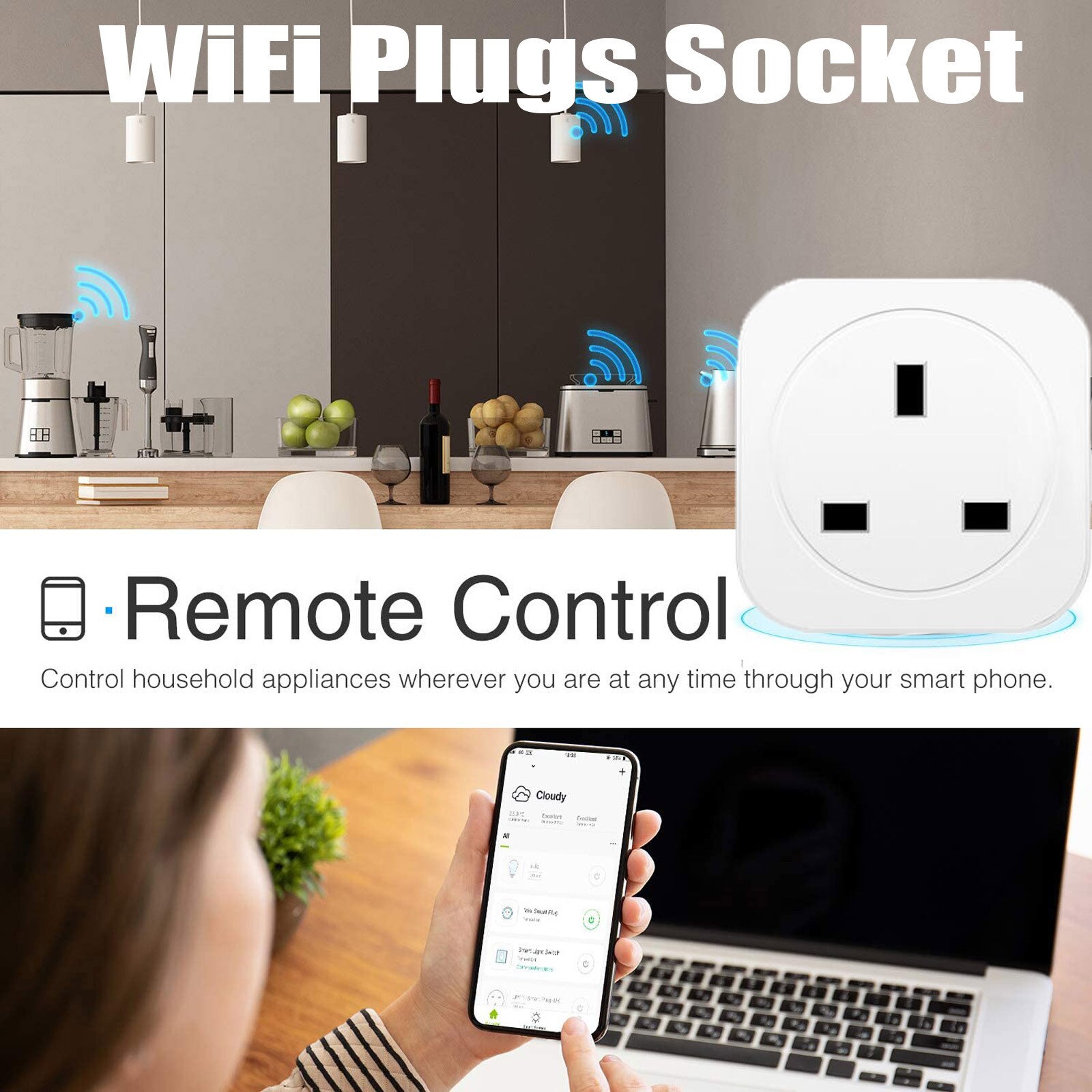 WIFI Plugs Socket Work Outlets Remote Control Timer Function Energy Monitoring Timing Function Tuya Smartlife App Control Socket