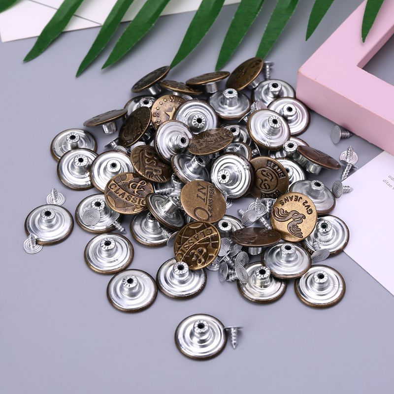 50pcs Mixed Style Metal No Sew Replacement Repair Jean Pants Buttons 20mm DIY Craft Accessories