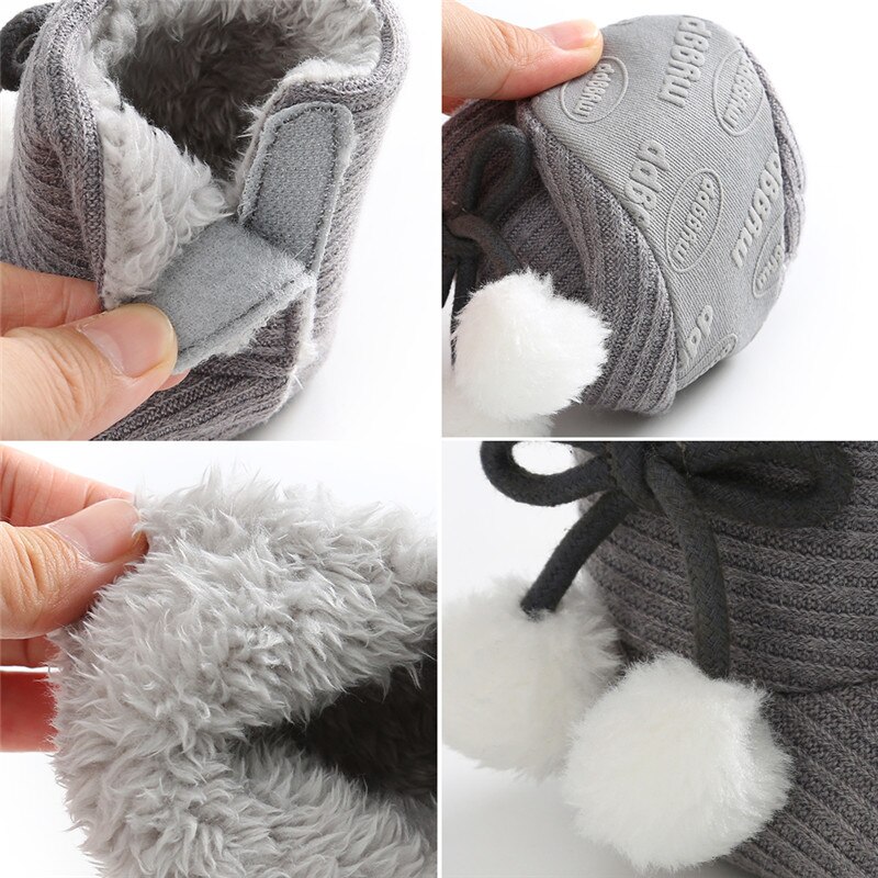 Baby herfst winter laarzen babymeisje winter warme schoenen effen peuter harige ballen eerste stappers kinderschoenen 0-18m