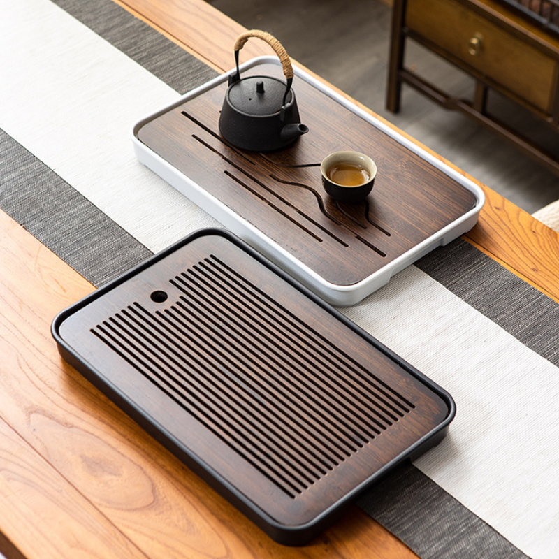 Chinese Bamboo Melamine Small Tea Table Tea Set Tray Drainage Water Storage Kung Fu Tea Set Household Simple Tea Tray Tea Sea