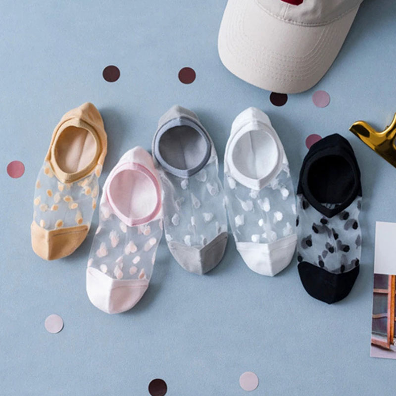 Calcetines de encaje de cristal para mujer, medias de seda transparentes, elásticas e invisibles, tobilleras, para verano