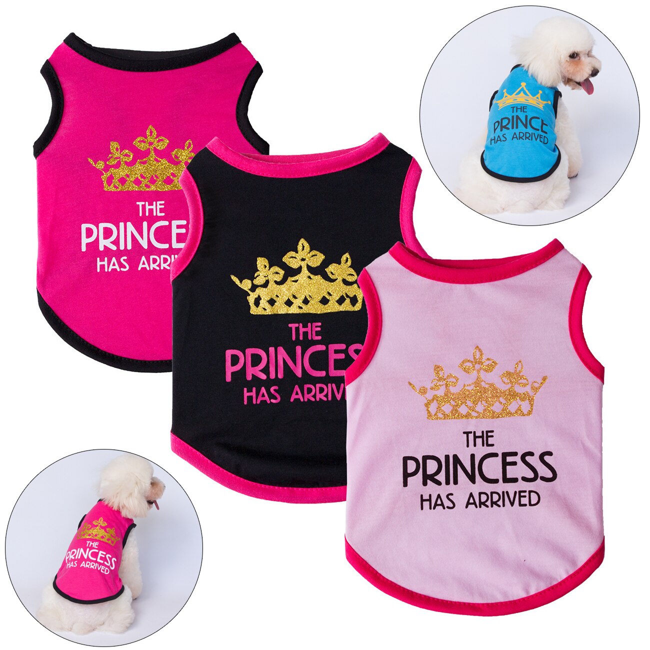 Prinsessekrone hundevest sommer bomullsklær for små hunder chihuahua puddel skjorter valpemaskot klær prins