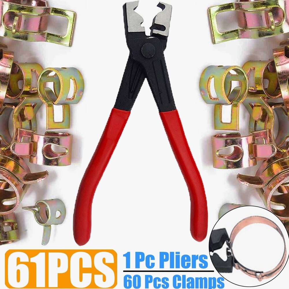 Clamp Pliers with 60Pcs Hose Clamps Cable Type Auto Hose Clamp Plier Set Flexible Wire Pliers Tube Bundle Removal Repair Tool