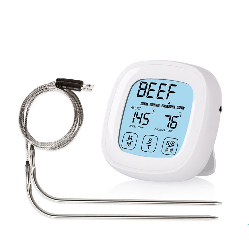 Moseko 2 Probes Digitale Vlees Thermometer,Touchscreen 2 In 1 Keuken Timer, instant Reading Oven Voedsel Keuken Koken Thermometer: White