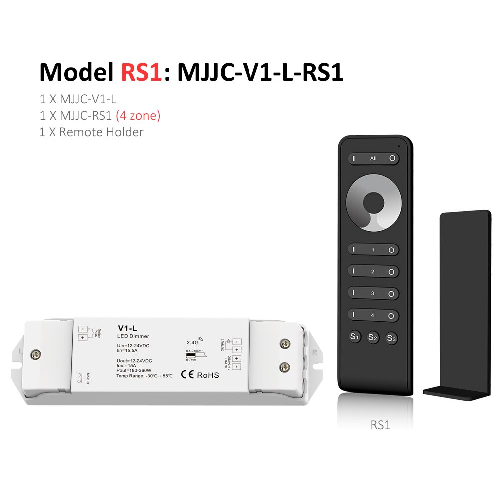 LED Dimmer 12v 24v 1CH 15A DC PWM 2.4G Wireless Smart Wifi Wall Touch Single Color LED Strip Light Dimmer Controller Switch V1-L: V1-L-RS1