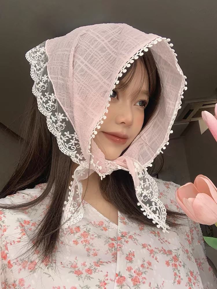 pañuelo para el pelo de encaje Floral tejido blanco o rosa, pañuelo triangular Retro para mujer, sombrero, foto de viaje, diadema, accesorios para el cabello: Gris