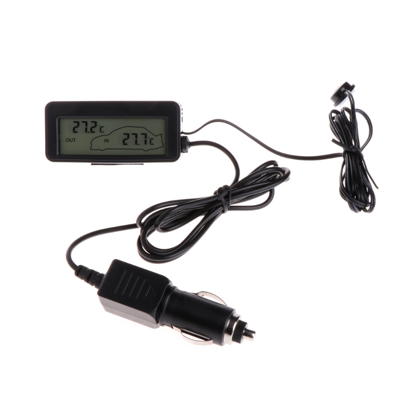 Auto Binnen Buiten Thermometer Mini Digitale Auto Lcd Display Indoor Outdoor Thermometer 12V Voertuigen 1.5M Kabel Sensor