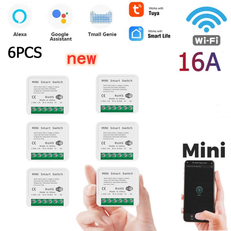 8Pcs 16A Mini Smart Wifi Diy Switch Ondersteunt 2 Way Control,Smart Home Automation Module, werkt Met Alexa Google Thuis Slimme Leven: 4PCS