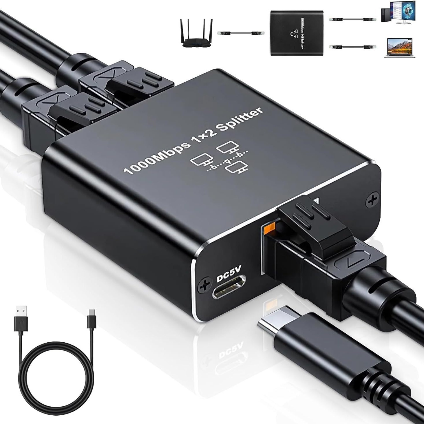 Extender Plug Estensione Splitter di rete Hub 1000Mbps Adattatore RJ45 da 1 a 2 Convertitore Gigabit Internet Ethernet 8P8C Set-Top