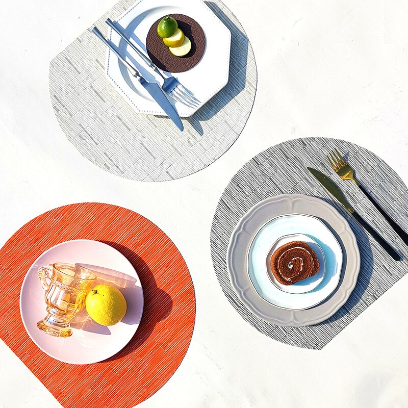 Mantel Individual de bambú para mesa de comedor, posavasos nórdico semicircular de PVC para cocina, Mantel Individual con almohadilla para taza, novedad