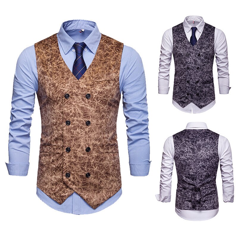 Mens Vest European Version of Leopard Print Lounge Suit Jacket Business Vest Waistcoat Men