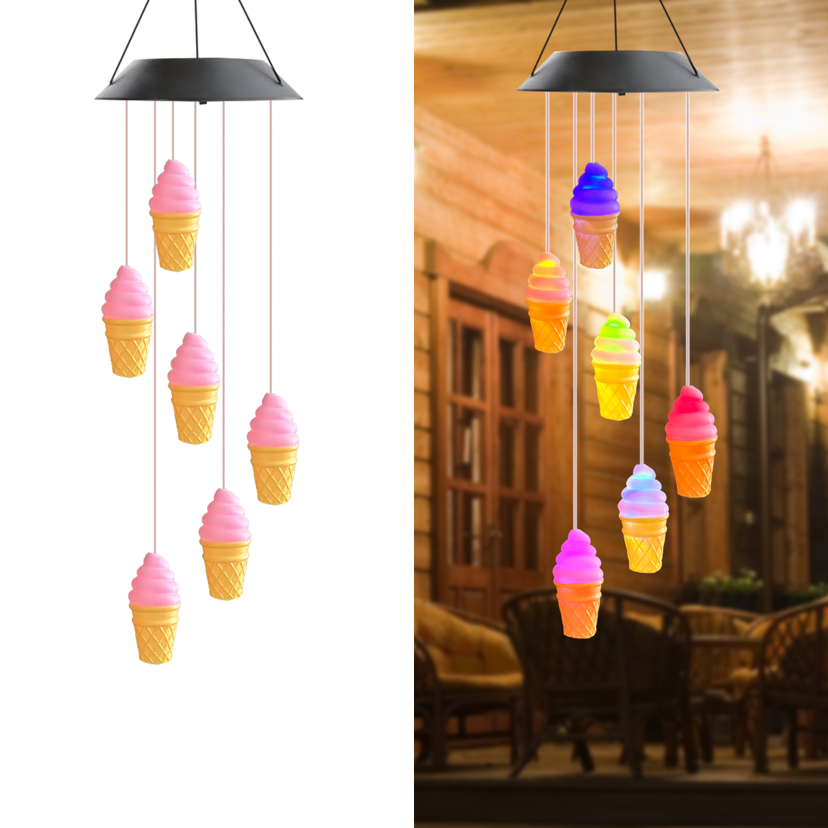 Campanas de viento que cambian de Color Solar, 6 LED RGB, cambios automáticamente de Color para el hogar, jardín, exterior, balcón, decoración, 1 Uds.: Amarillo claro