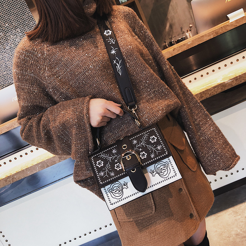 Toposhine Mode Vrouwen Tas Panelled Vintage Bloem Meisjes Zakken voor Meisjes Zwart PU Leer Vrouwen Messenger Bags