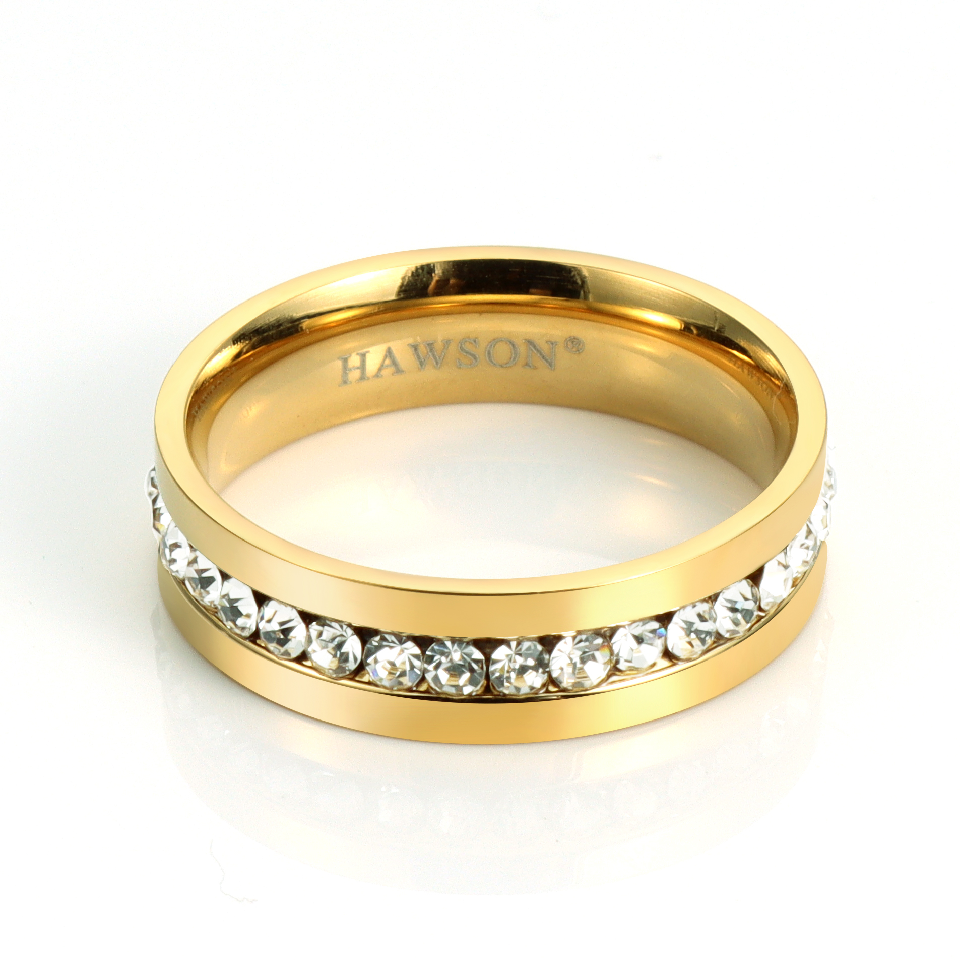 Hawson-anillo de acero inoxidable con incrustaciones de circonita para hombre, corbata biselada con borde biselado, accesorio de: Chapado en oro antiguo