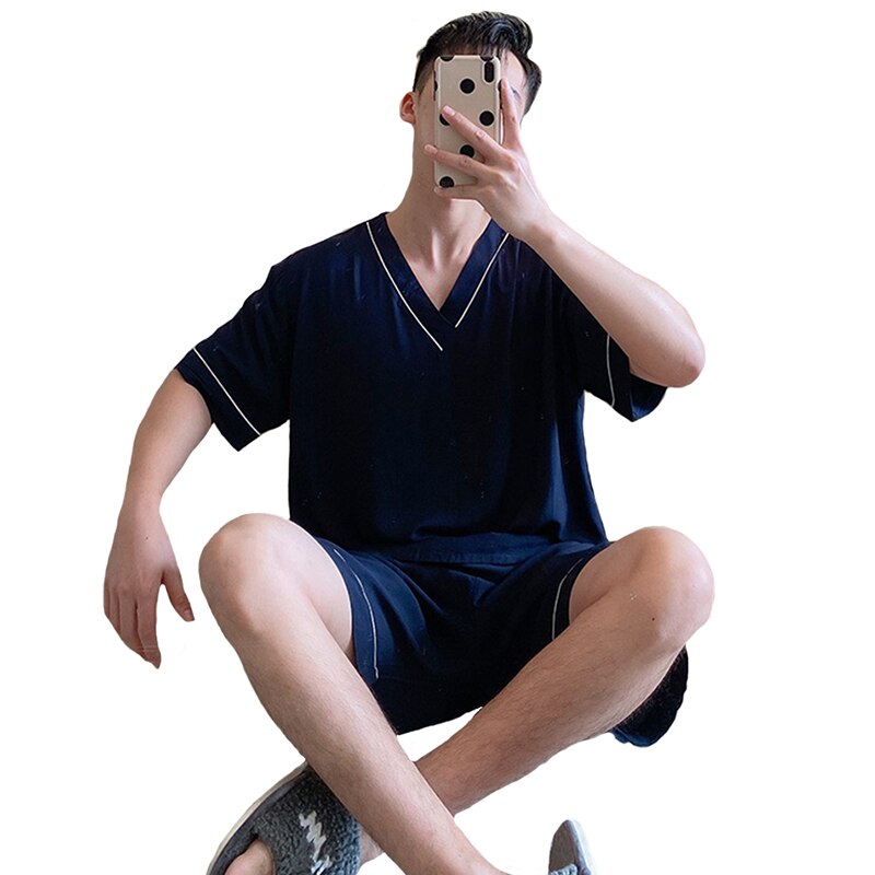 Pyjama en coton à manches courtes pour homme, ensemble léger et doux, chemise et pantalon, idéal pour le salon, tailles XL, XXL et XXXL