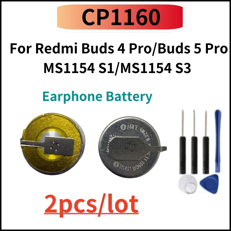 2 batterie di ricambio CP1160 per Redmi Buds4 Pro, Buds5 Pro, Buds 5 Pro, M1154S3, M1154, M1154S1, M1154 S1, CP1160 3.89V 55.5mAh