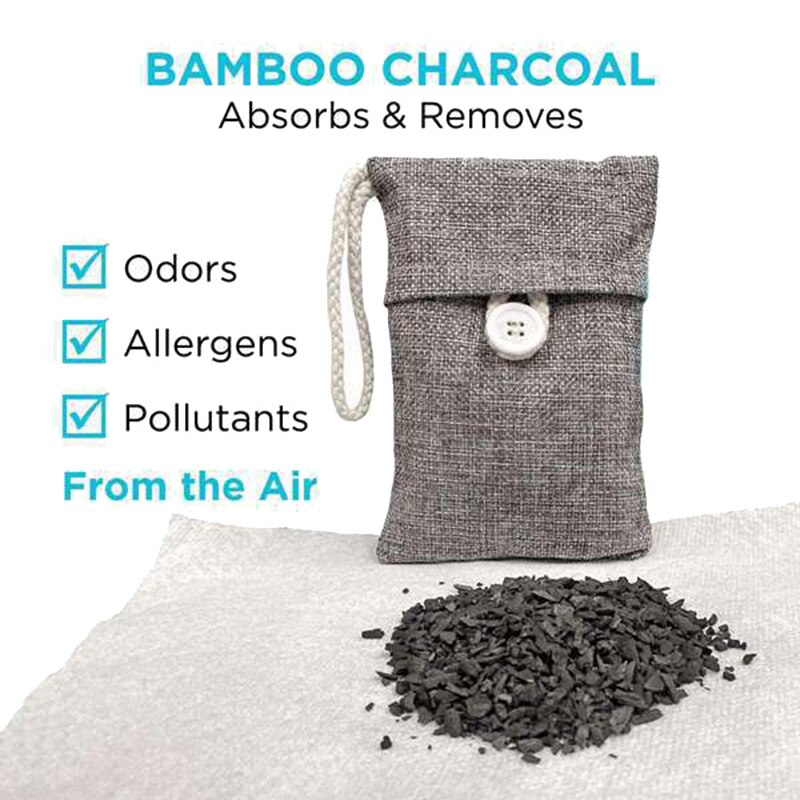 Bolsas de carbón de bambú activado, paquete de 8 bolsas (4x200g + 2x100g + 2x75g) Para el hogar naturales y ecológicas, coche, armario, zapatos.