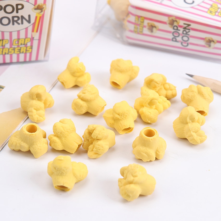 12 Stks/doos Kawaii Voedsel Popcorn Gummen Mooie Potlood Gum Voor Kids Creatieve Koreaanse Briefpapier Nieuwtje