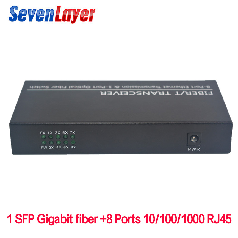 10/100/1000M 8 RJ45 1 Sfp fiber Gigabit Ethernet switch 1F8E Fiber Optical Media Converter Single Mode